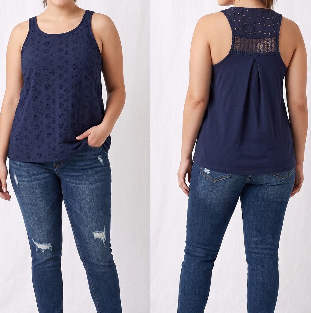Ophelia Roe Womens Small NEW NWT Sleeveless Eyelet Top Navy Blue